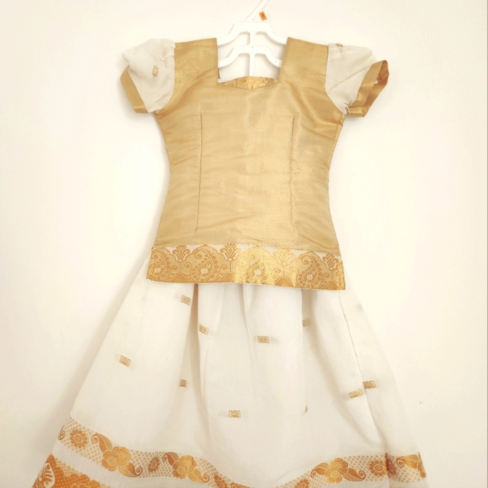 Traditional Kerala Pattu Pavadai for kids.Indian  lehenga choli for kids
